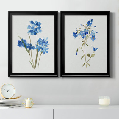 «Blue Blossom Botanical I», ensemble de 2 peintures sur toiles