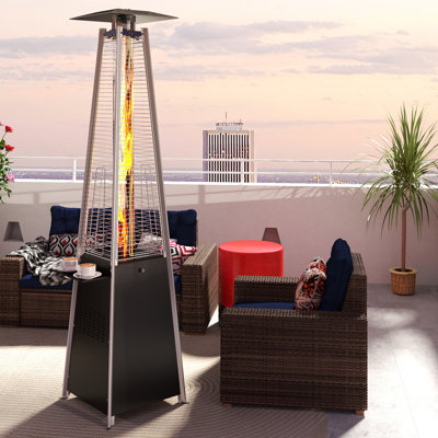 48,000 BTU Propane Standing Patio Heater with Wheels and Small Table Top Pyramid Outdoor Patio Heater