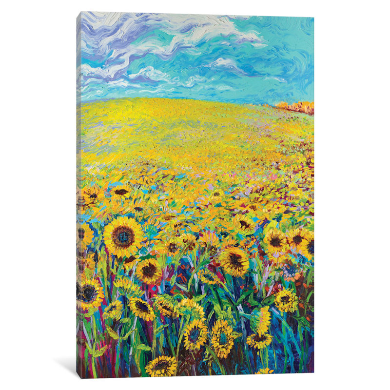 Iris Scott - Sunflower Triptych Panneau I, reproduction d'art sur toile tendue, H 60 po x l 40po x P 1,5 po, Pas de tapis
