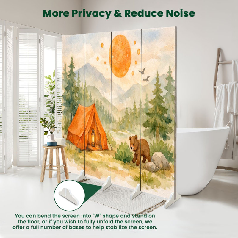 Cloison pliante à 4 panneaux avec paravent Royal lunatique Forest Mountain View Red Moon Nursery, 4
