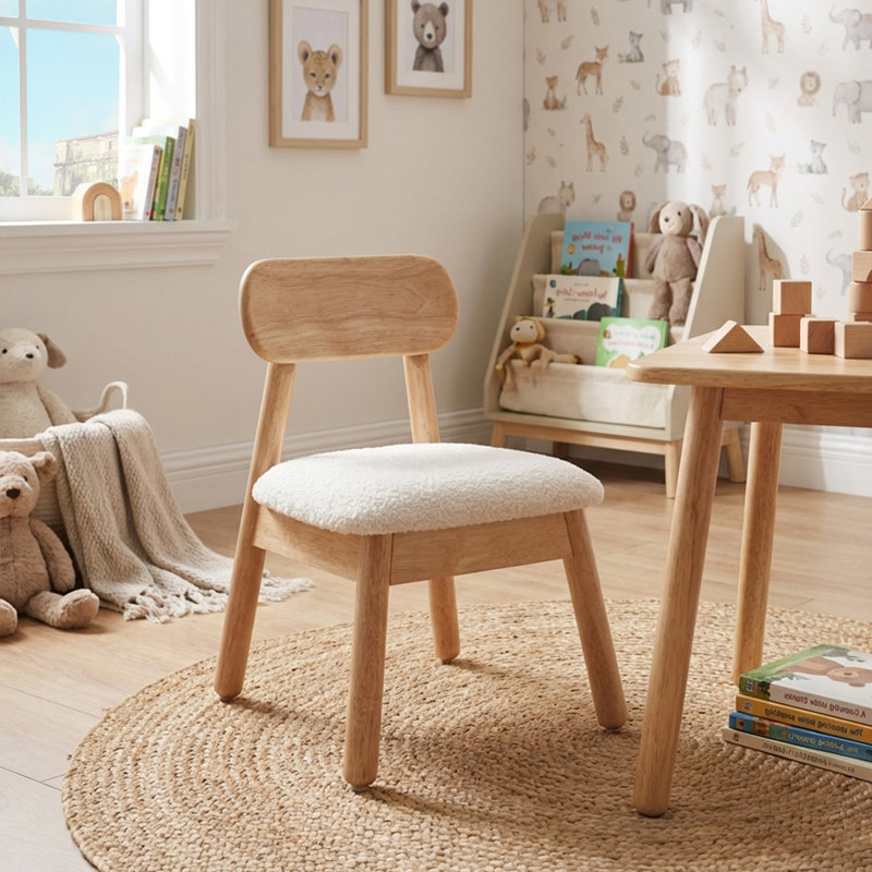Kids Wood Upholstered Chair Activity Chair, White