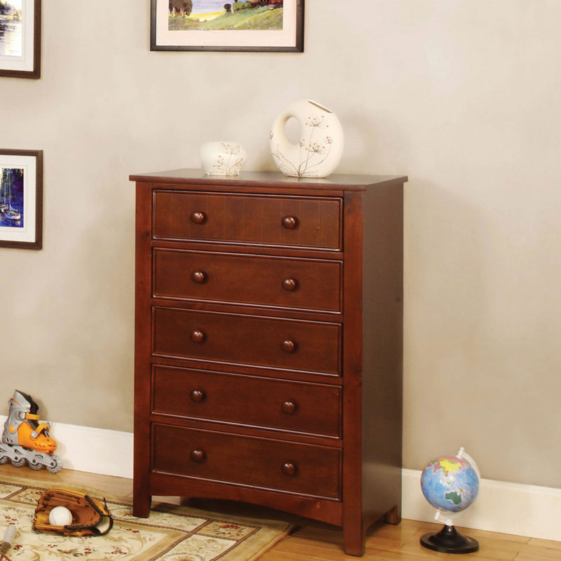 Commode 5 tiroirs Amiya, Cerisier