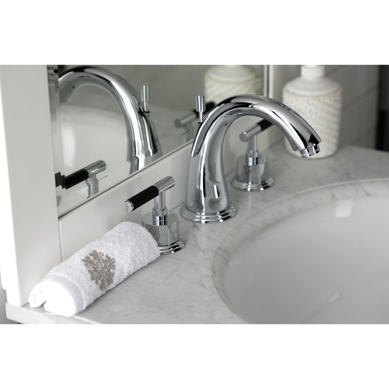 Kingston Brass Kaiser Two-Handle 3-Hole Deck Mount Widespread Bathroom Faucet with Brass Pop-Up Drain, Polished Chrome