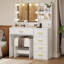 Bureau de coiffeuse maquillage avec miroir et tabouret blanc-718361055