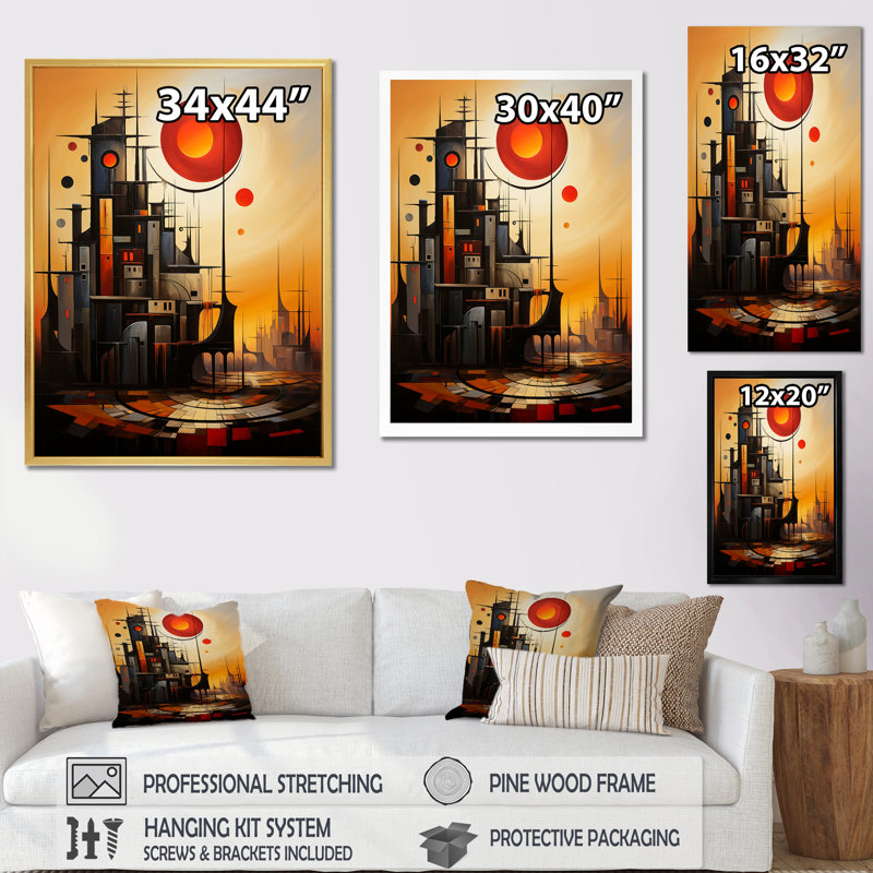 Cubic Modern Factory - Impressions sur toile abstraites, Cadre flottant noir, H 20 po x l 12 po x P 1 po
