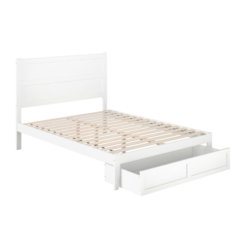  Gatsby Solid Wood Platform Bed with Foot Drawer, Queen, White