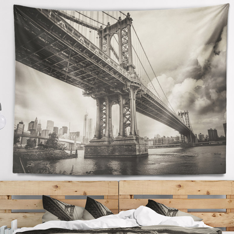 Tapisserie gris foncé bridge cityscape manhattan, H 78 po x l 92 po