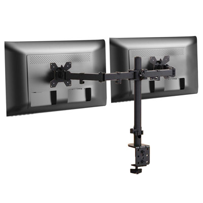 Full Motion Adjustable Dual Monitor Mount Fits Monitor 17 - 27 in. with C-Clamp