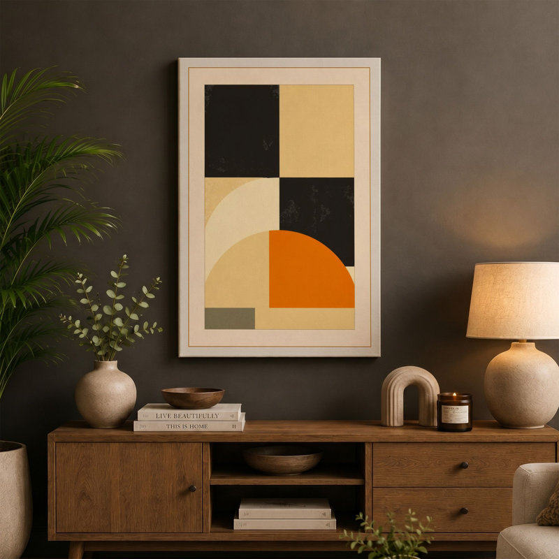 Constructivist Forms Geometric - Wrapped Canvas, 30x20 - 76.2 x 50.8 cm, Ochre Border