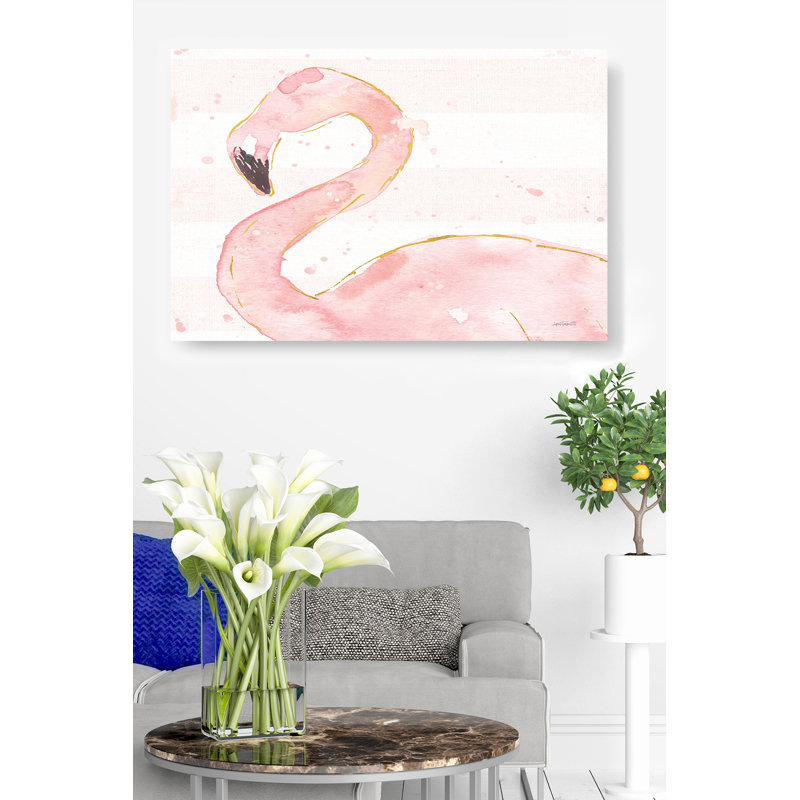 Flamant rose et profil rayé blanc, H 24 po x l 48 po x P 1,5 po