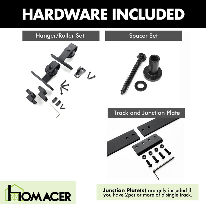 Mini Black Rustic T-Shape Design Non-Bypass Single Track One Door Hardware Kit For Cabinet Use, 102 in.