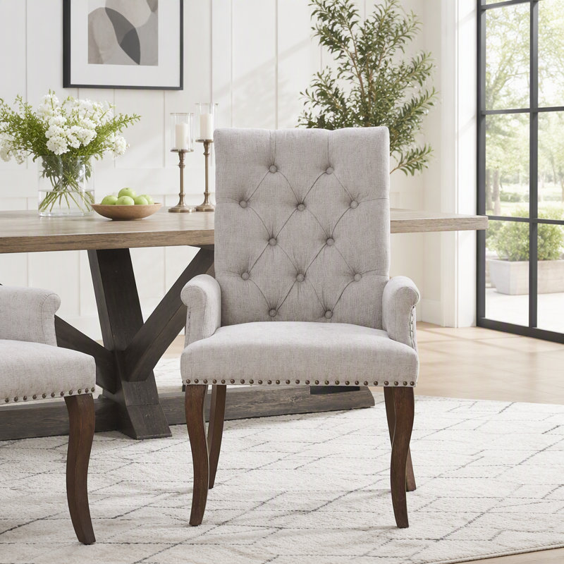 Chaise de salle à manger rembourrée en tissu de chenille, Beige
