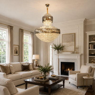 26-Light Dimmable Tiered K9 Crystal Chandelier