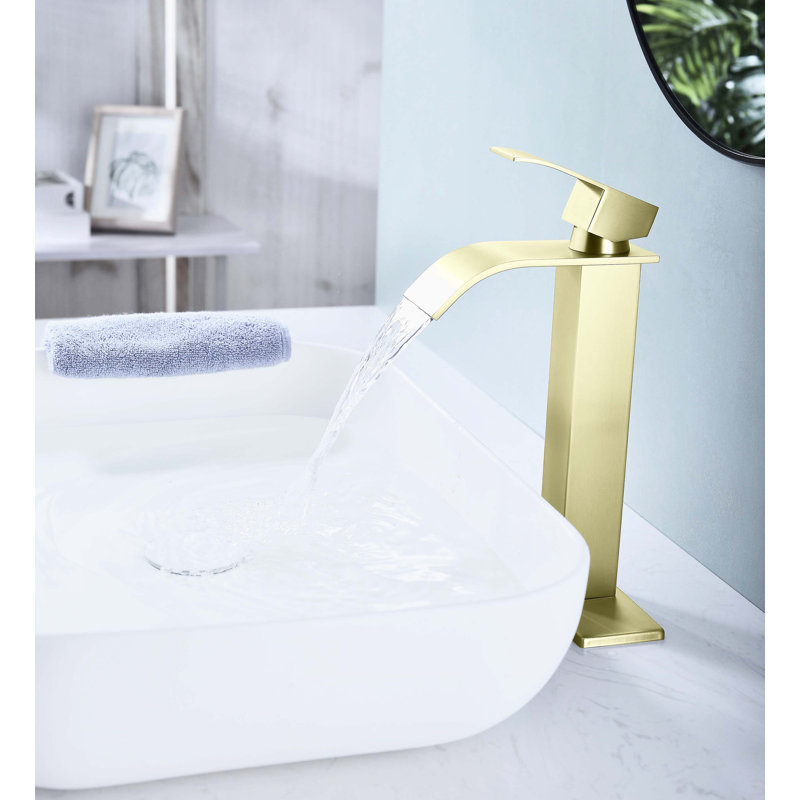 Robinet cascade à poignée simple pour meuble-lavabo, Brushed Gold