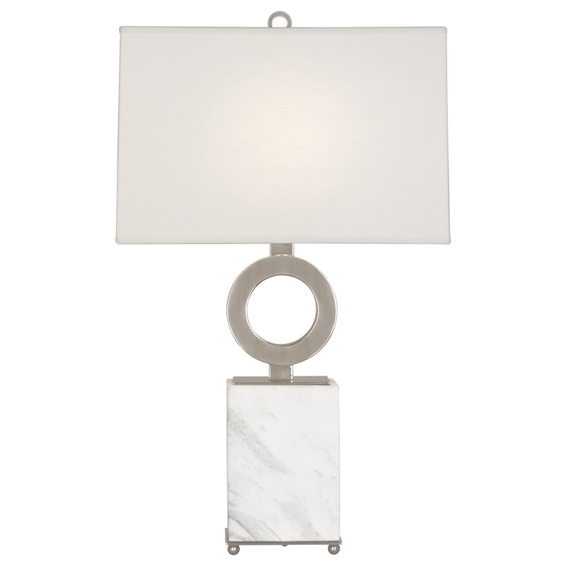 Lampe de table 28 "Oculus, Argent antique / marbre blanc, Lin huître