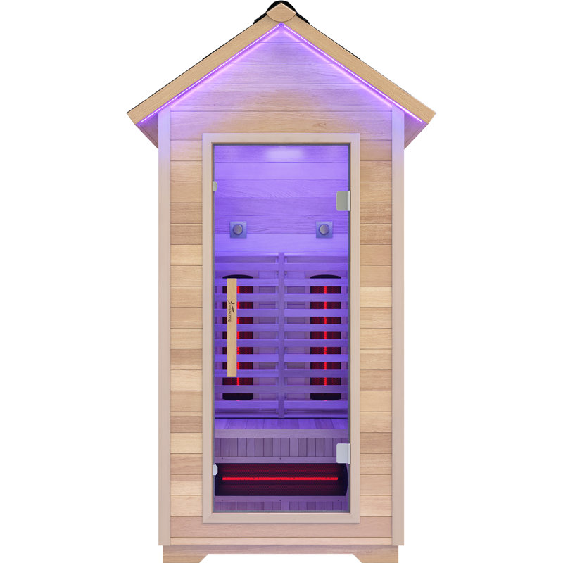 1-Person Outdoor Red Cedar And Hemlock FIR Infrared Cabin Sauna With Star Night Color Lights, And Touch Pad Controller