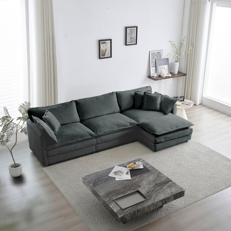 Canapé modulaire surdimensionné en L avec repose-pieds réversible Free Combination Comfy Upholstery, Gris chenille