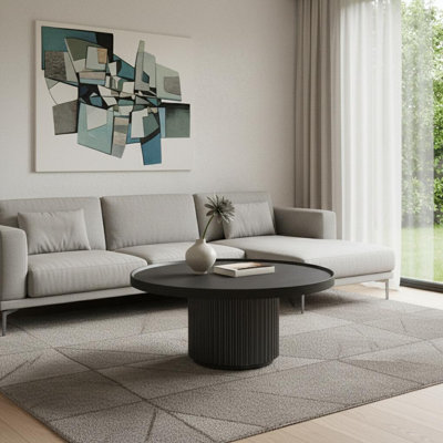 32" Dark Gray Wood Round Pedestal Coffee Table