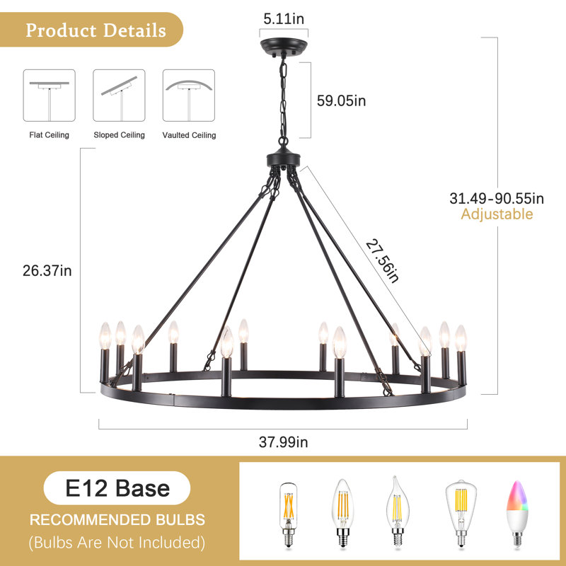 Moomal 12 - Light Wagon Wheel Wagon Wheel Chandelier with No Secondary or Accent Material, Black