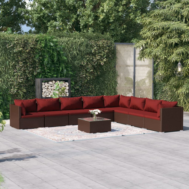 9 Piece Lounge Sofa Seating Group, Cinnamon Red, Brown