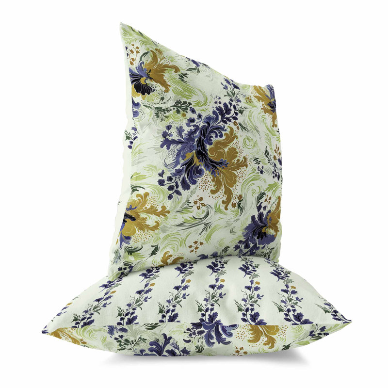 Green and Gray Floral Reversible Indoor/Outdoor Throw Pillow