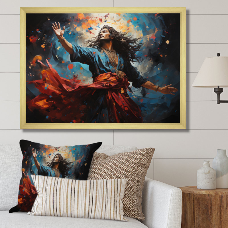 Hinduisim Dance Of Shiva - Spiritual Canvas Wall Art, H 30 po x l 40 po x P 1,5 po, Encadrement doré