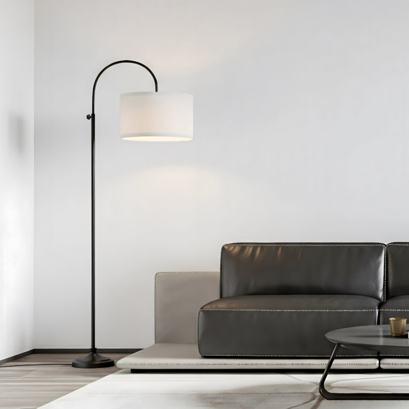 Nora 68 in. Modern Height-Adjustable LED Arched Floor Lamp with Fabric Drum Shade