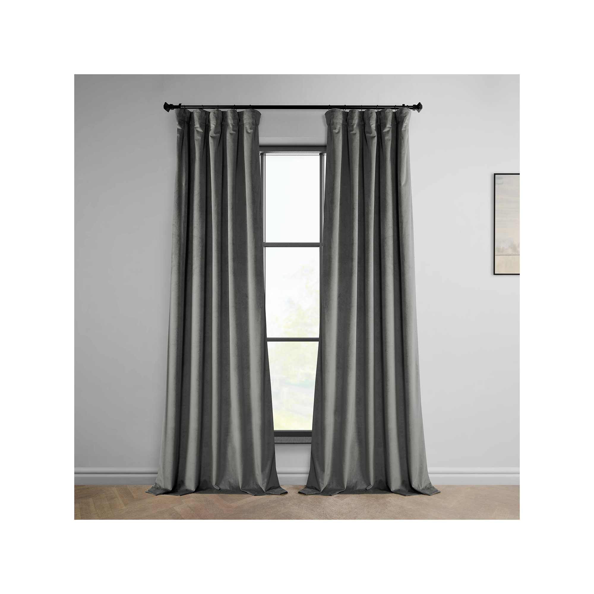 Loria Plush Velvet 100% Blackout Curtains For Bedroom, Living Room - Single Panel, 50" W x 108" L, Nightlife Gray