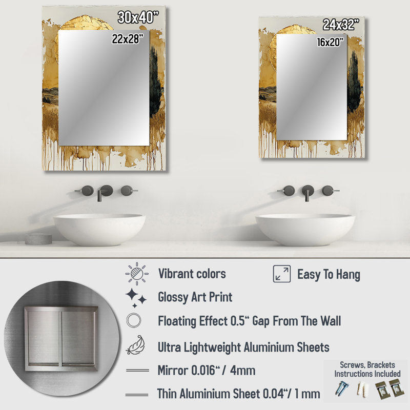Istanbul Gold Cappadocian Sunrise I - Istanbul Decorative Wall Mirror, Industrial Mirror, Printed Metal Art, 32" x 24"