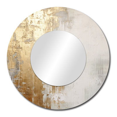 Miroir décoratif minuit doré et beige abstrait River III - Northern Lights, miroir mural rond beige, impression d'art en métal
