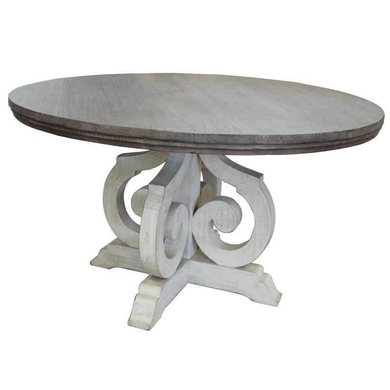 Stone Pine Round Solid Wood Base Dining Table