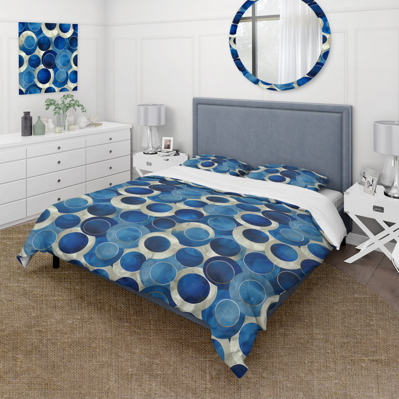 Ensemble de housse de couette rétro bleu gris Midcentury Circles I - Midcentury