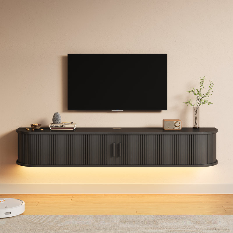 Meuble télé flottant avec lumières RVB, tablette murale 63 po, Noyer, H 8,6 po x L 63 po x P 11,6 po