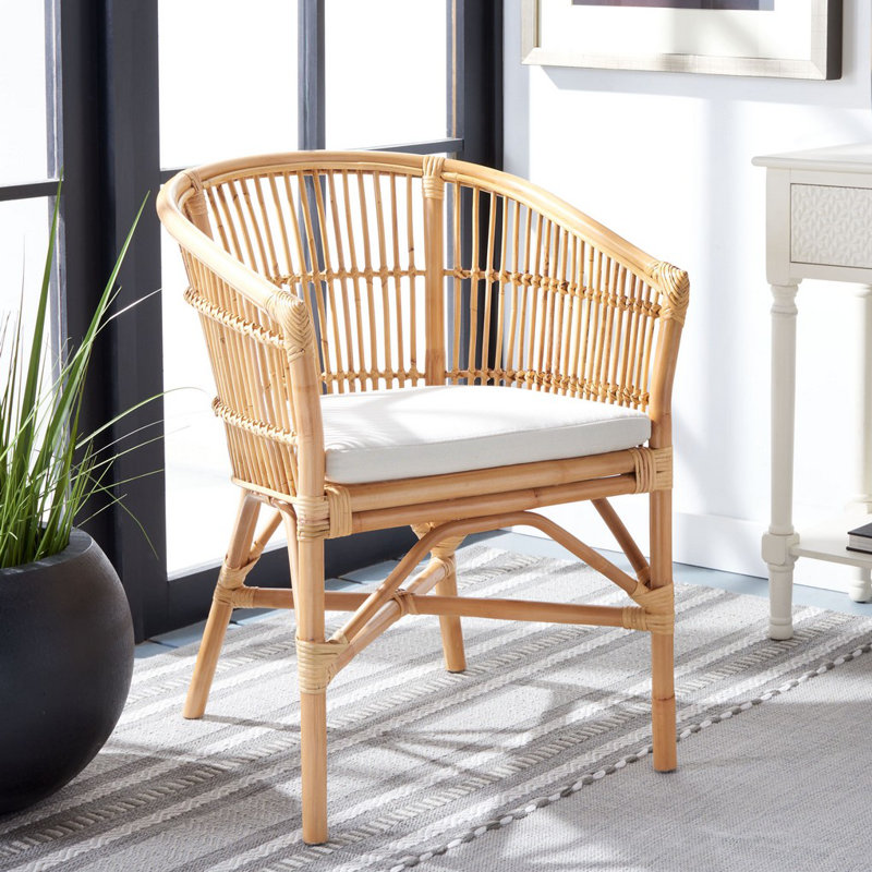 Chaise d'appoint en rotin avec coussin Milian, Naturel