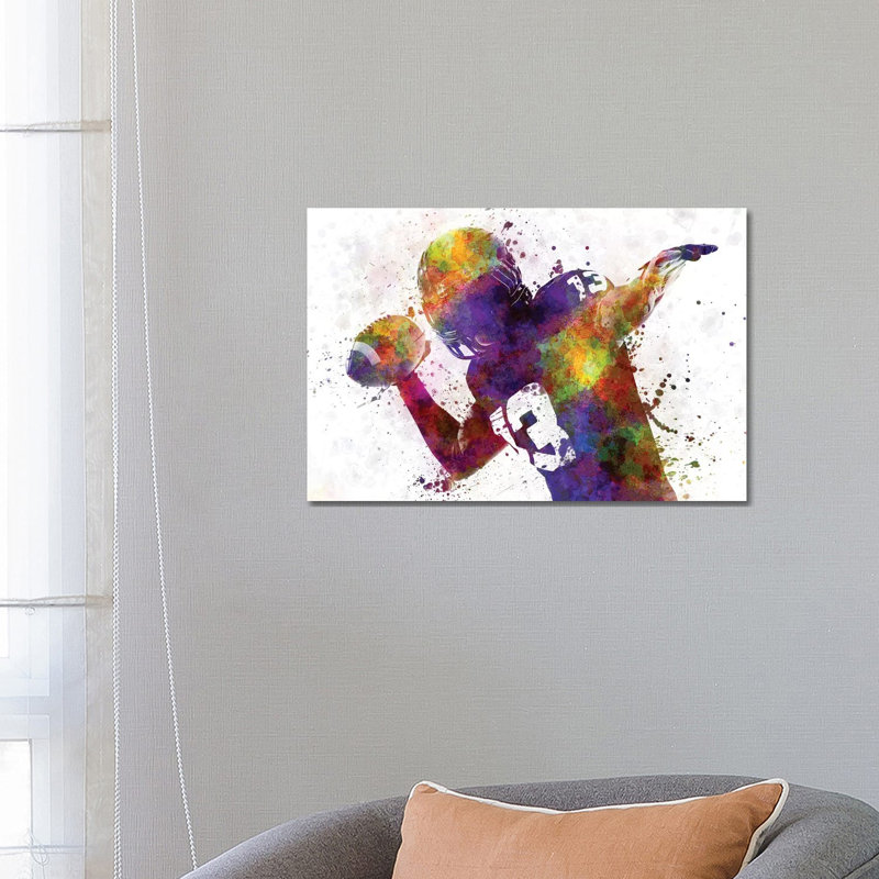 American Football Player Quarterback Passing by Paul Rommer - Wrapped Canvas Print, 66.04 cm H x 45.72 cm W