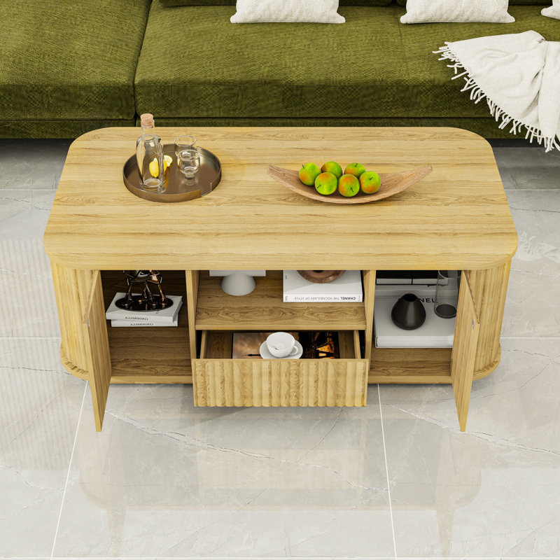 Table basse avec tiroirs et espace de rangement, Naturel