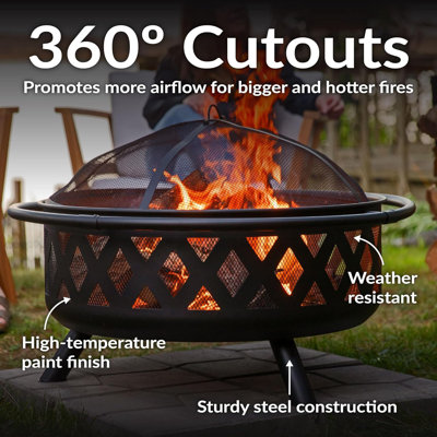 Outdoor Fire Pit - Wood-Burning Fire Pit for Outside with Spark Screen