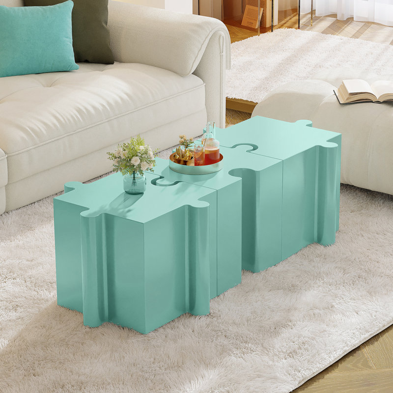 Ensemble de 3 tables de bout, tables d'appoint pour l'intérieur et l'extérieur, Vert clair