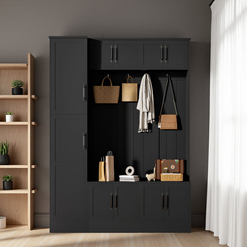 79'' Tall Modern Hall Tree With Shoe Storage, 4-In-1 Entryway Bench With 6 Cabinets, 4 Coat Hooks & Adjustable Shelf For Hallway
