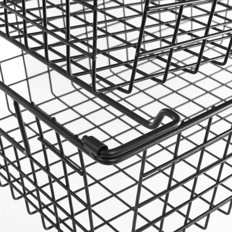 Stackable Metal Storage Baskets, Black, 5.5" H x 9" W x 16" D