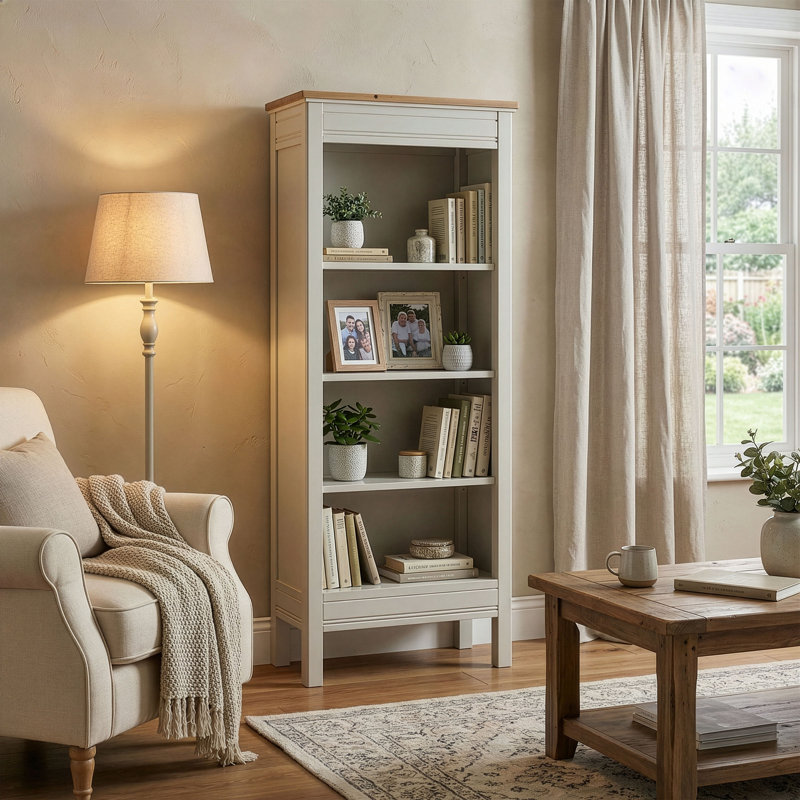 Bibliothèque à 6 niveaux avec plateau en bois naturel l 24 po x P 13 po x H 60 po Savannah