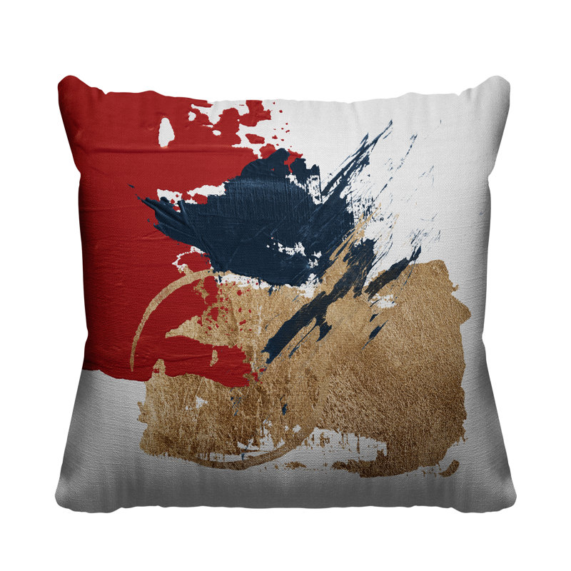 Coussin décoratif intérieur / extérieur Lexington Avenue, L 19 po x H 19 po, Rouge / or / blanc