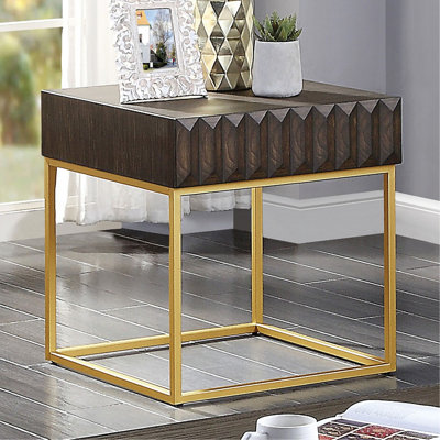 Table de bout, table basse, structure contemporaine en métal, tiroirs dissimulés, pieds en acier doré, glissières à roulement à billes à finition dorée et or - Non inclus