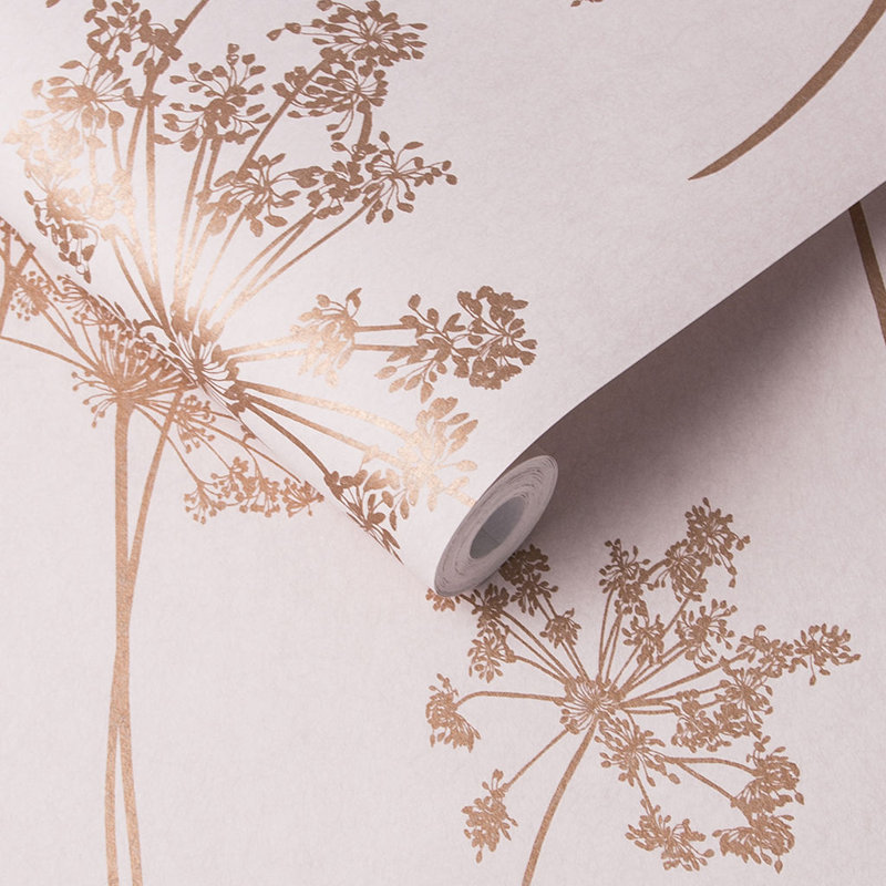 Anthriscus Floral Metallic Wallpaper Roll, Blush