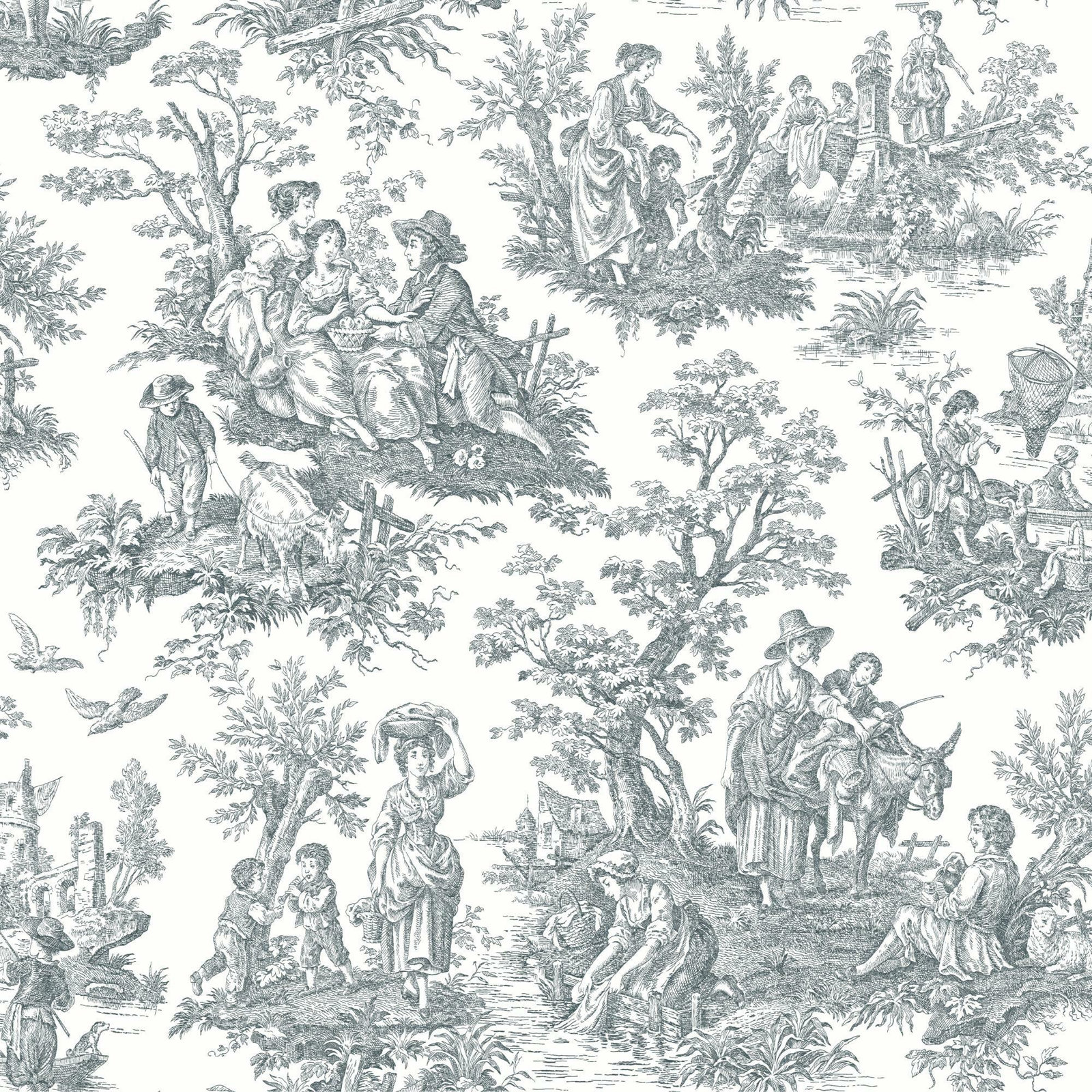 Peel & Stick Toile Wallpaper, Gray