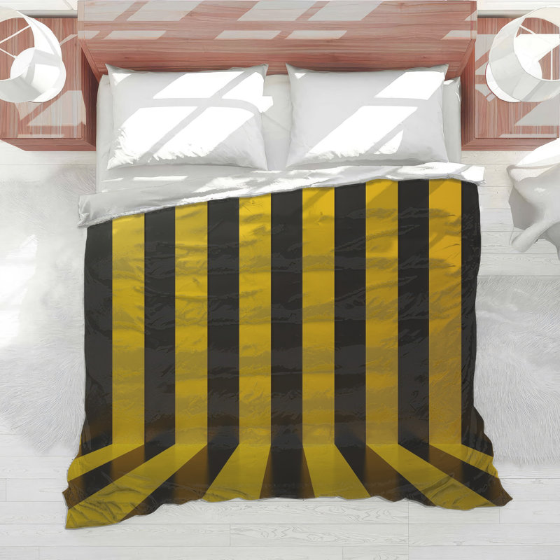 Yellow Black Stripes Comforter, Queen