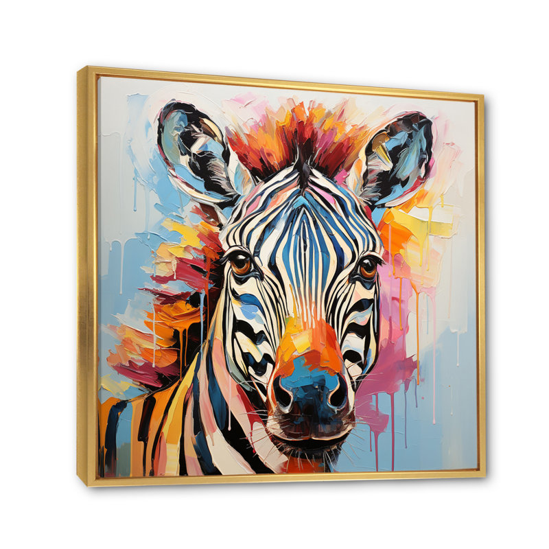 «Zebra coloré», impression sur toile encadrée, Or, H 24 po x l 24 po x P 1 po