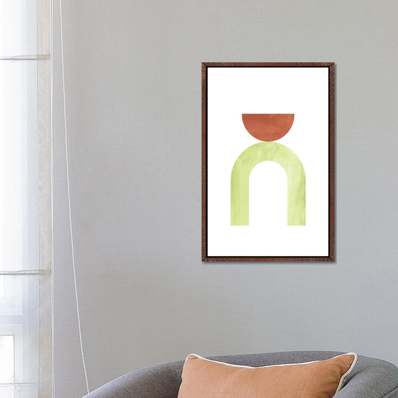 Mid Century Modern Shapes by Whales Way - Painting on Canvas, 66.04cm H x 45.72cm W x 3.81cm D, Classic Brown Wood Framed