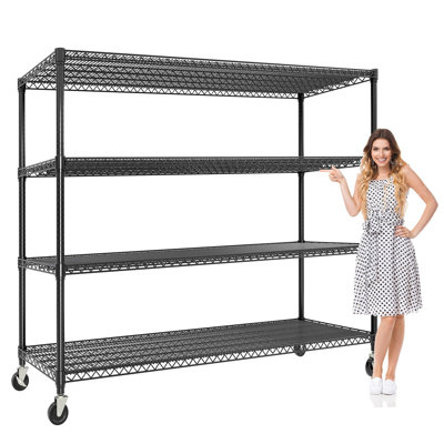 Étagère à roulettes robuste, support de rangement réglable en métal à 4 niveaux avec roulettes de 4 po, capacité de 2640 lb, noir, pour le garage, sous-sol de la cuisine - 4 niveaux, largeur 60 po
