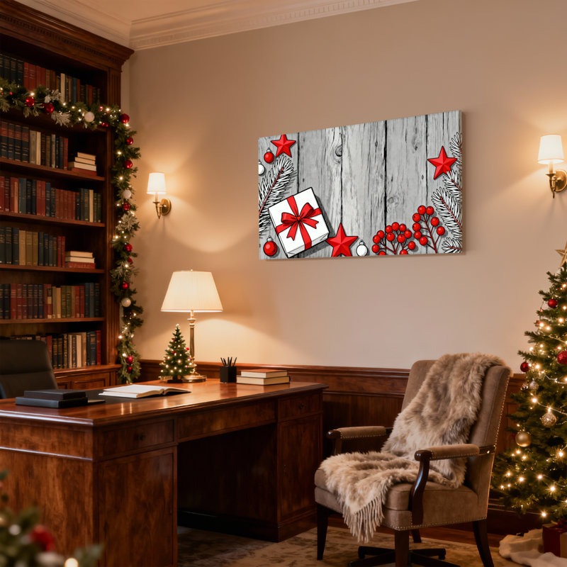 Ensemble de 3 impressions sur toile, fond en bois de Noël avec décorations de Noël, H 24 po x l 36 po